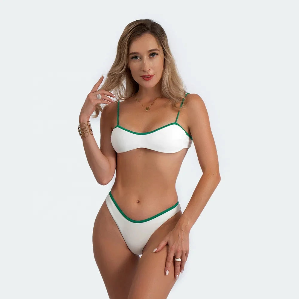 Tropical Temptation Bikini Top in white and green colors