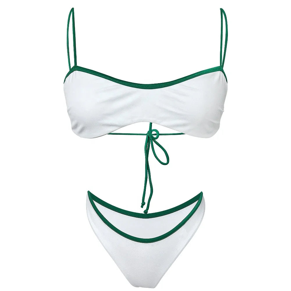 TropicalTemptationBikiniTopinwhiteandgreencolors